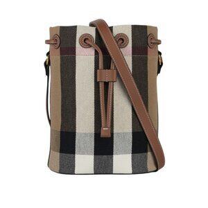 Burberry Check Canvas Bucket Bag Taupe Brown 8084045